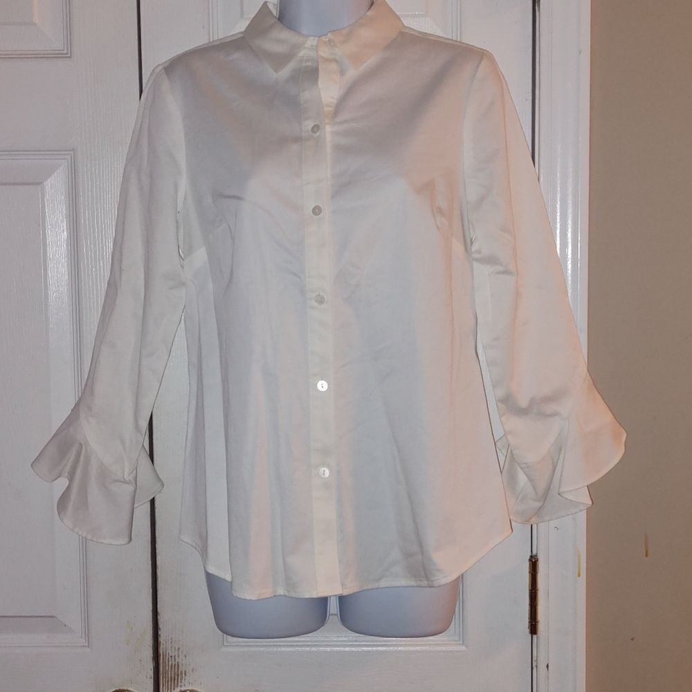 The Limited white button down wide ruffle sleeve blouse Sz S